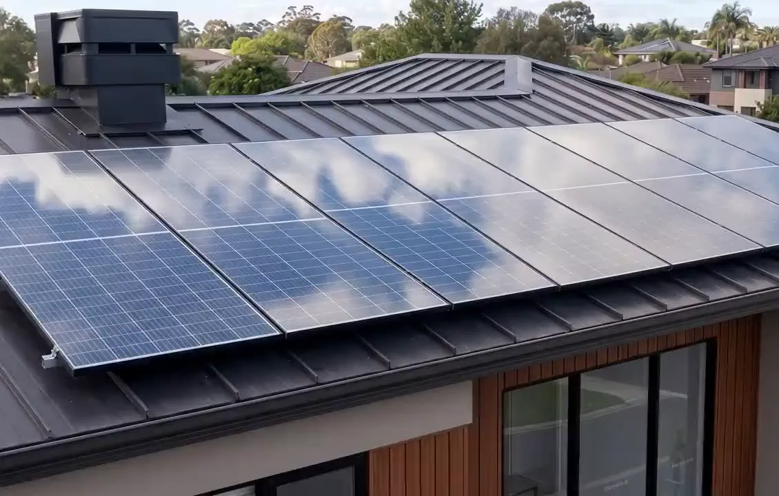 Solar panels on the roof of a modern Auckland home